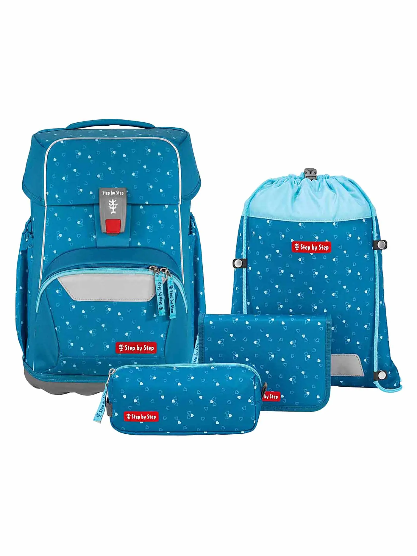 STEP BY STEP | Schultaschen Set 4tlg BASIS Green Geometric | blau